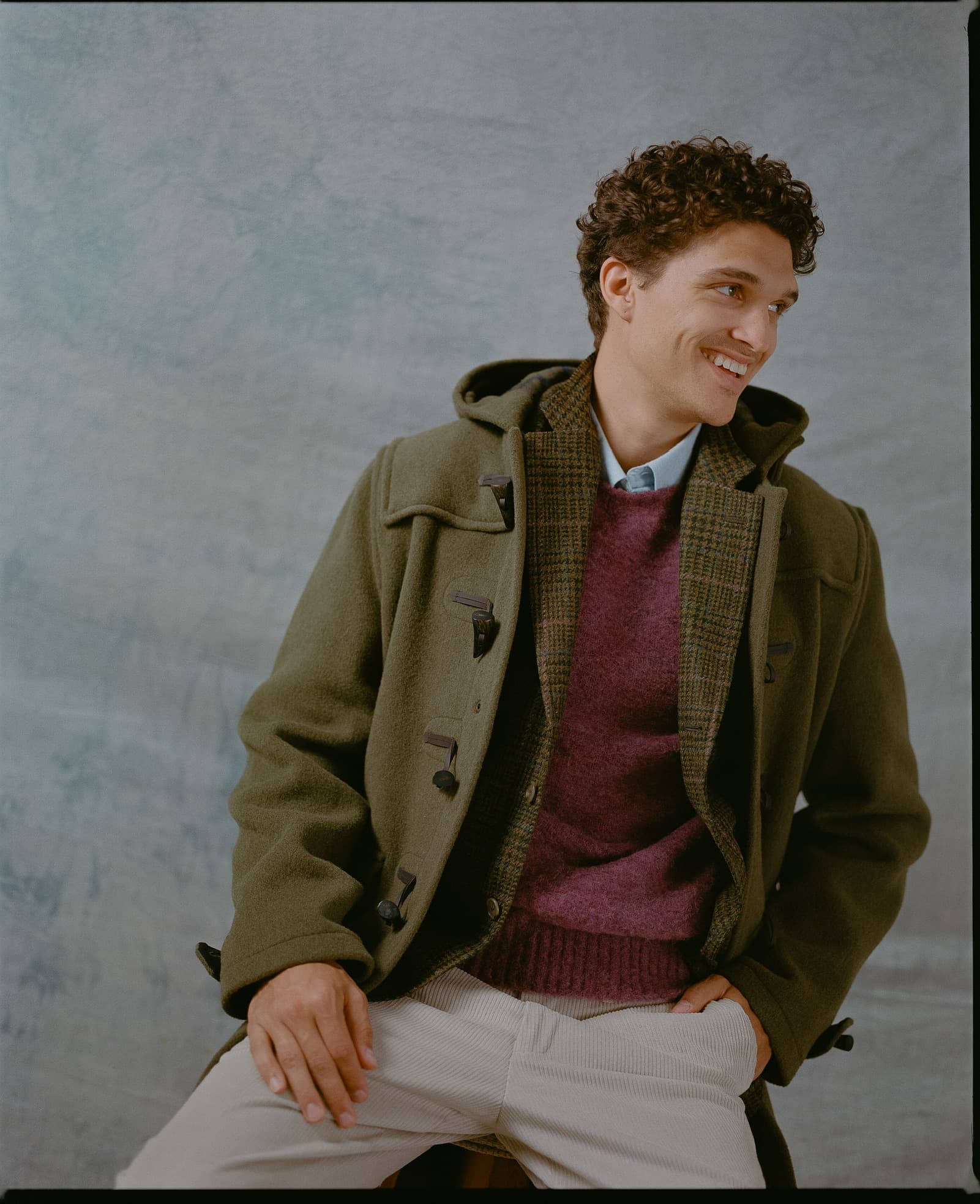 Green duffle coat